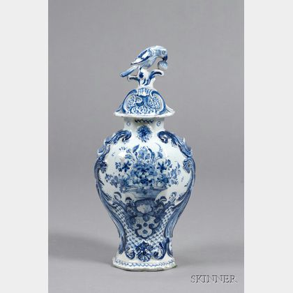 Dutch Delft Blue and White Vase and Cover