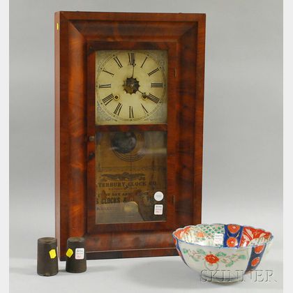 Waterbury Clock Co. Mahogany Veneer Ogee Mantel Clock and an Imari Porcelain Bowl