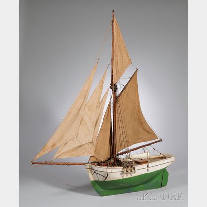 Large Painted Wood Sailboat Model
