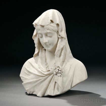 Cesare Lapini (Italian, 1848-1893) Carrara Marble Bust of an Veiled Beauty