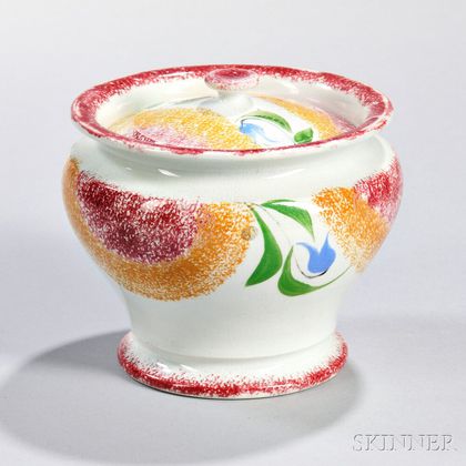 Red and Yellow Spatterware Covered Sugar Bowl