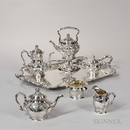 Six-piece Gorham Sterling Silver Tea and Coffee Service with Silver-plate Tray