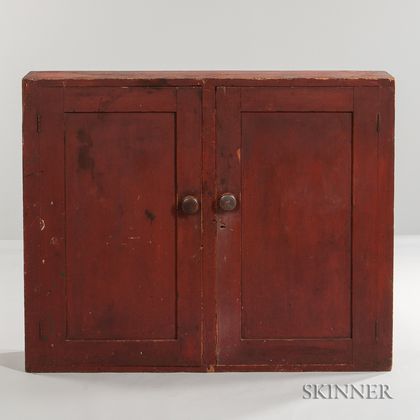 Red-painted Pine Wall Cupboard