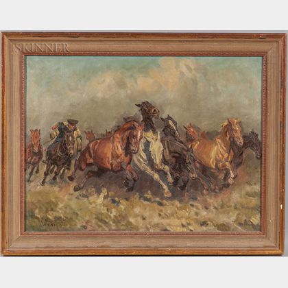 János Viski (Hungarian, 1891-1987) Herding Horses