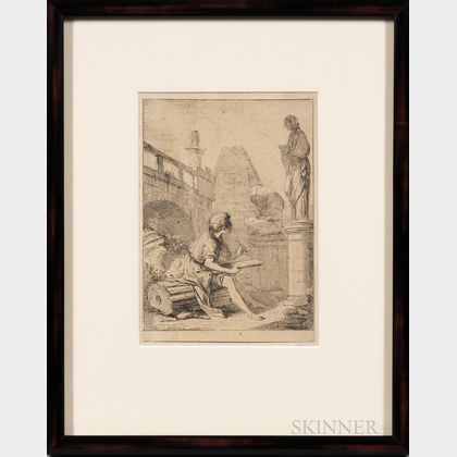Charles-François Hutin (French, 1715-1776) Le Dessinateur (Young Artist Sketching Amidst Roman Ruins)