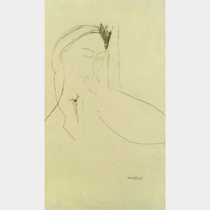 After Amedeo Modigliani (Italian, 1884-1920) Sketch of a Man.