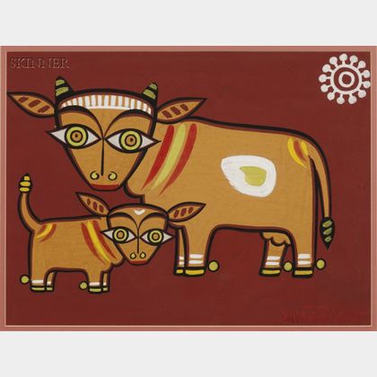 Jamini Roy (Indian, 1887-1972) Sacred Cow and Calf