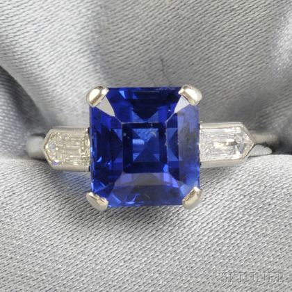Art Deco Platinum, Sapphire, and Diamond Ring