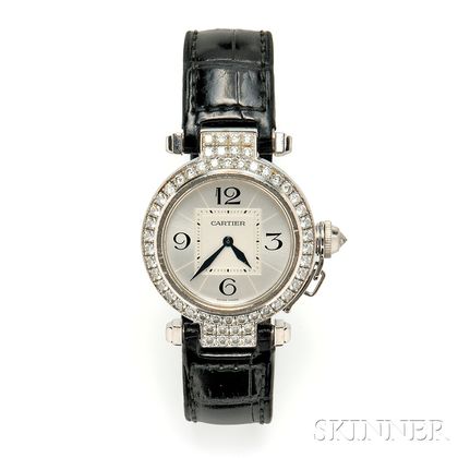 Lady's 18kt White Gold and Diamond "Pasha" Wristwatch, Cartier