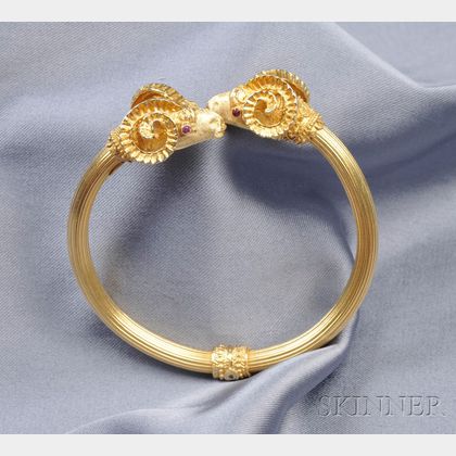 18kt Gold Ram's Head Bangle Bracelet, LaLaounis