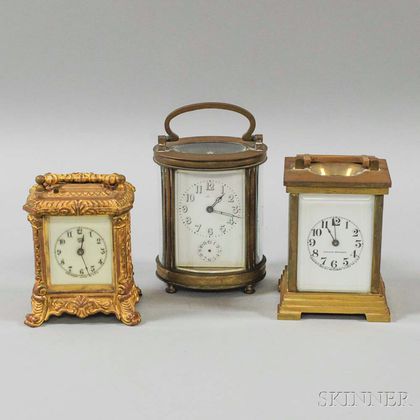 Two Waterbury Desk Clocks and a French Carriage Clock