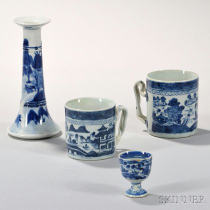 Four Canton Porcelain Table Items