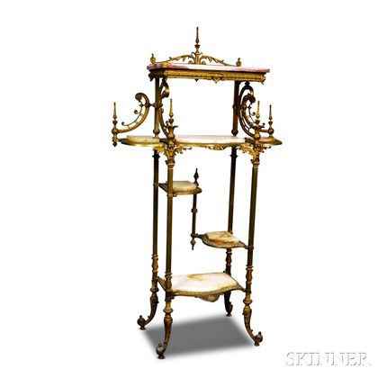 Rococo-style Cast Brass and Onyx Etagere