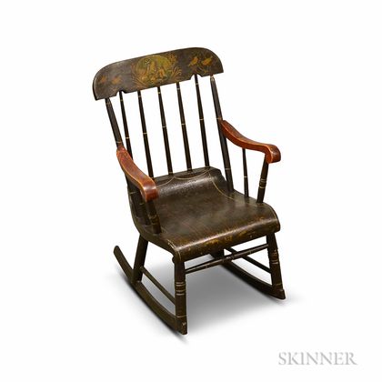 Child's Black-painted and Stenciled Boston Rocker