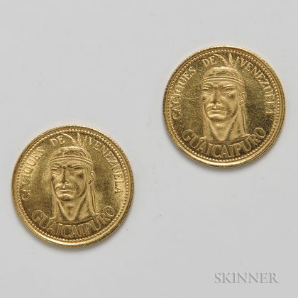 Two Caciques de Venezuela Gold Tokens. Estimate $100-200