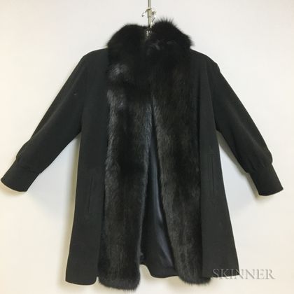 Yves Saint Laurent Black Wool Coat with Fur Collar