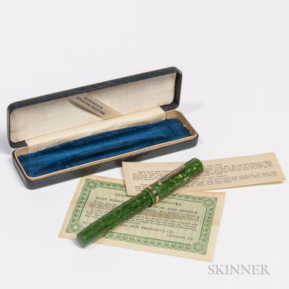 Oversize Blue Ribbon Jade Flat-top Fountain Pen