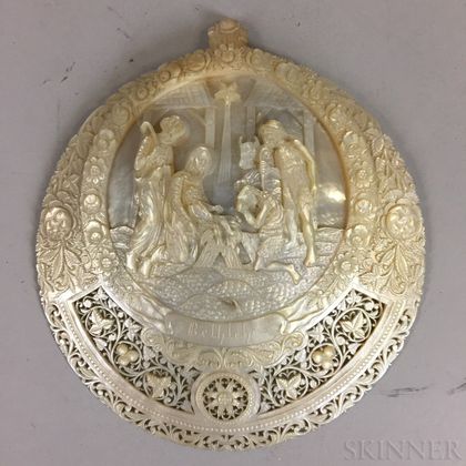 Carved Mother-of-pearl Nativity Scene Plaque
