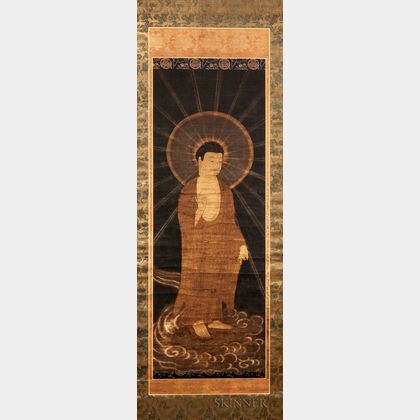 Buddhist Hanging Scroll Depicting Amida Raigo