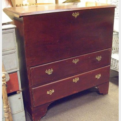 Red Stained Cherry Blanket Chest over Two Long Drawers. 