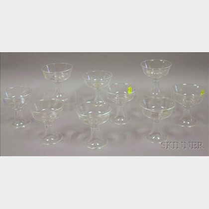 Set of Nine Steuben Colorless Glass Champagne/Sherbet Stems