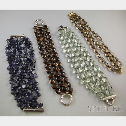 Four Faceted Multi-strand Gemstone Beaded Bracelets