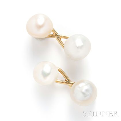 Art Nouveau 18kt Gold and Freshwater Pearl Cuff Links, Tiffany & Co.
