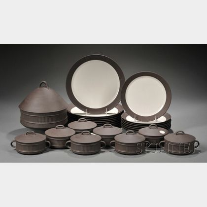 Dansk Flamestone Fluted Brown Dinnerware Set.