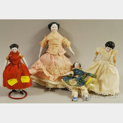 Four Small China Head Dolls