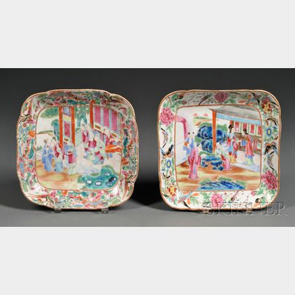 Two Square Mandarin-decorated Porcelain Serving Dishes