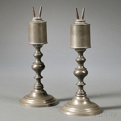 Pair of Pewter Whale Oil Lamps
