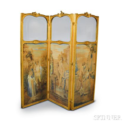 Louis XV-style Carved and Gilt-gesso Three-panel Screen