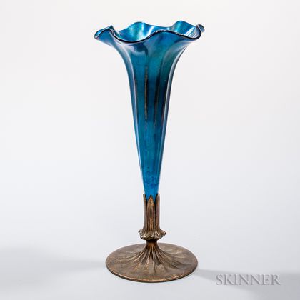 Tiffany Furnaces Dore and Art Glass Trumpet Vase 