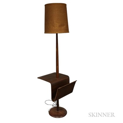 Teak Floor Lamp with Integrated Table and Magazine Rack