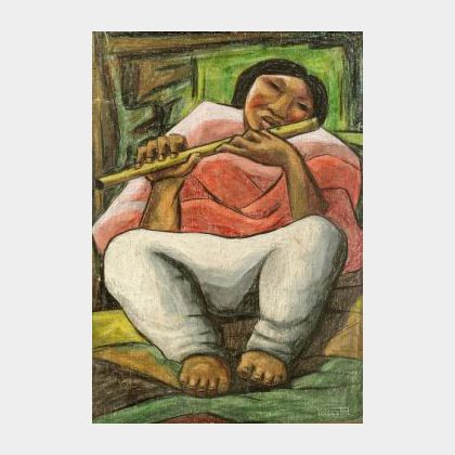 Raphael Moises (Mexican, 20th Century) The Flute Player