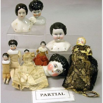 Lot of Ten China Dolls and Parts