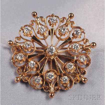 14kt Gold and Diamond Snowflake Brooch