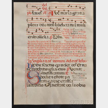 Manuscript Leaf, Baroque Choral Music, Ave Maria.