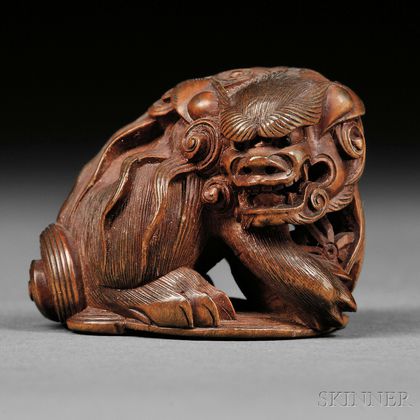 Wood Netsuke of a Lion