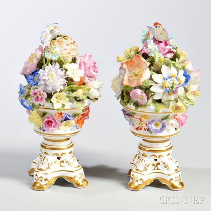Pair of Derby Porcelain Floral Urns