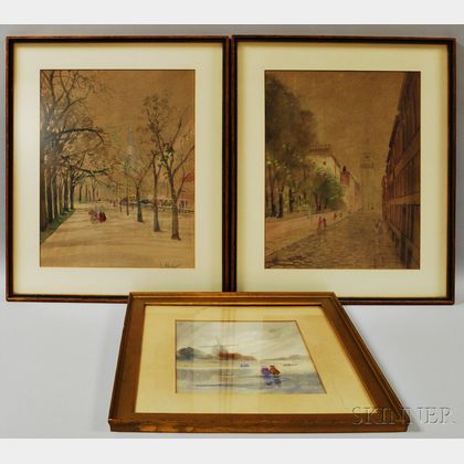 Three Framed Louis Harlow (Massachusetts, 1850-1913) Watercolor Scenes