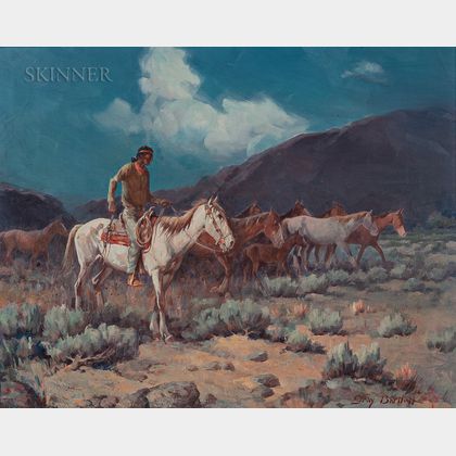 Gray Phineas Bartlett (American, 1885-1951) Indian Rider with Horses