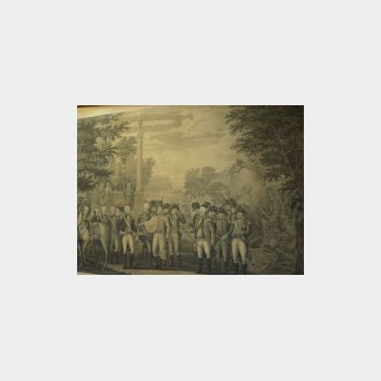 Framed Print Depicting the British Surrendering to George Washington at Yorktown. 
