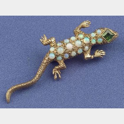 14kt Gold, Opal and Peridot Salamander Brooch