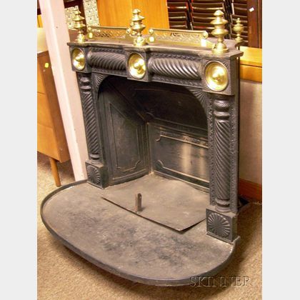 C. Postley Patent Brass-mounted Black-painted Cast Iron Franklin Stove