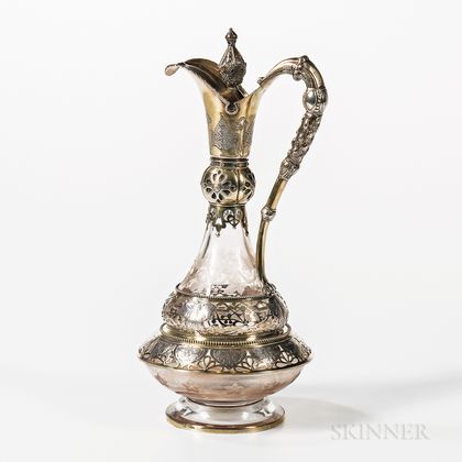 Victorian Sterling Silver-mounted Glass Wine Ewer