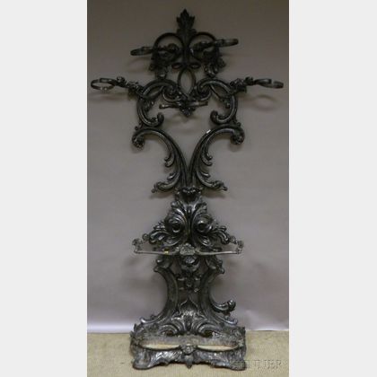 Black-painted John Moore Victorian Acanthus Leaf Pattern Cast Iron Hall Stand