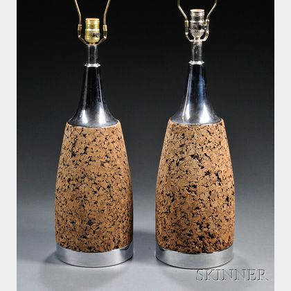 Pair of Cork Lamps with Custom Shades