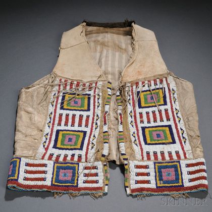 Plains Beaded Cloth and Hide Vest