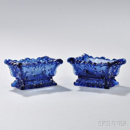 Pair of Pressed Glass Shell Pattern Open Salts